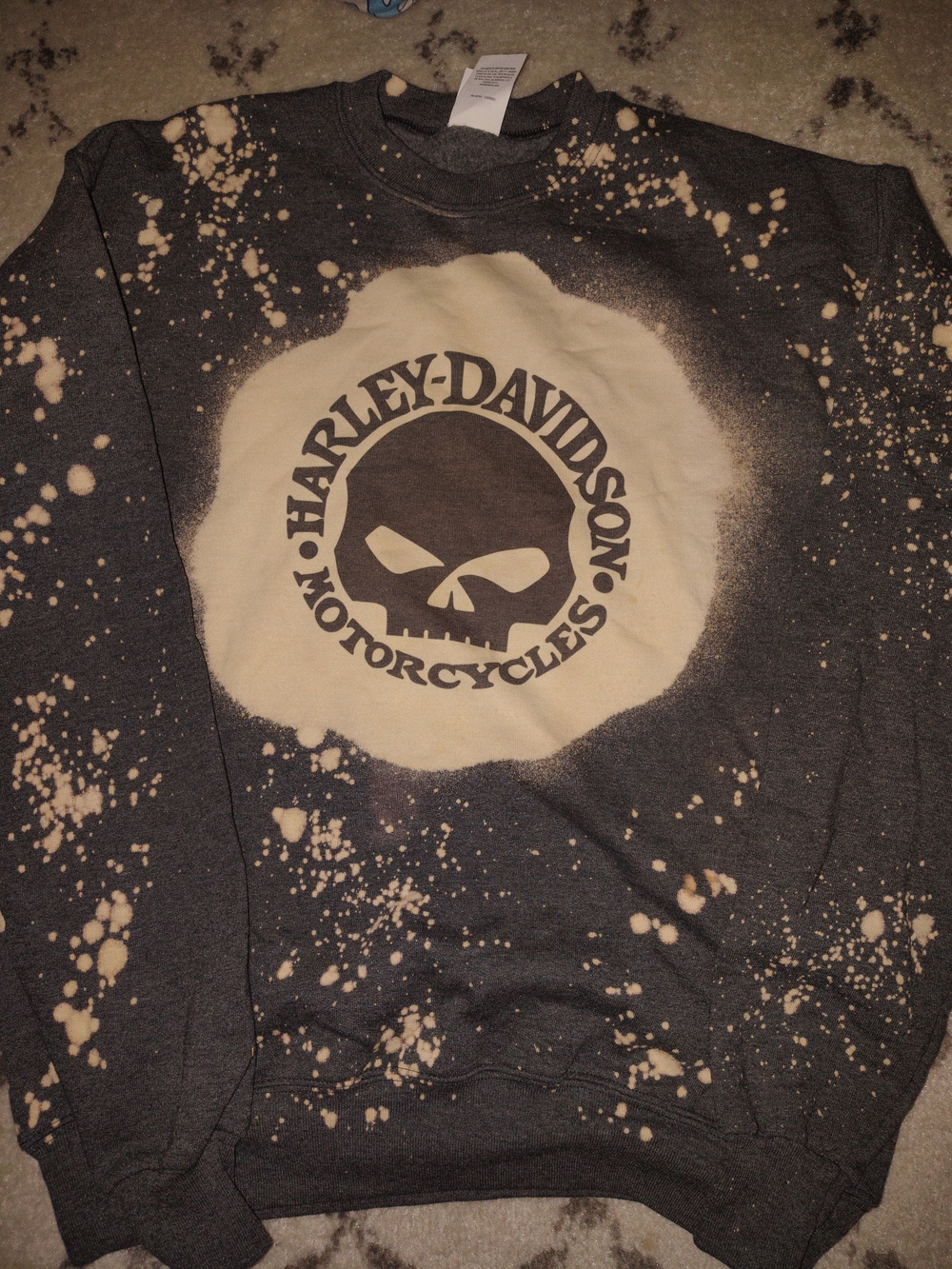 Harley-Davidson Black & Cream Bleach-Splatter Skull Sweatshirt